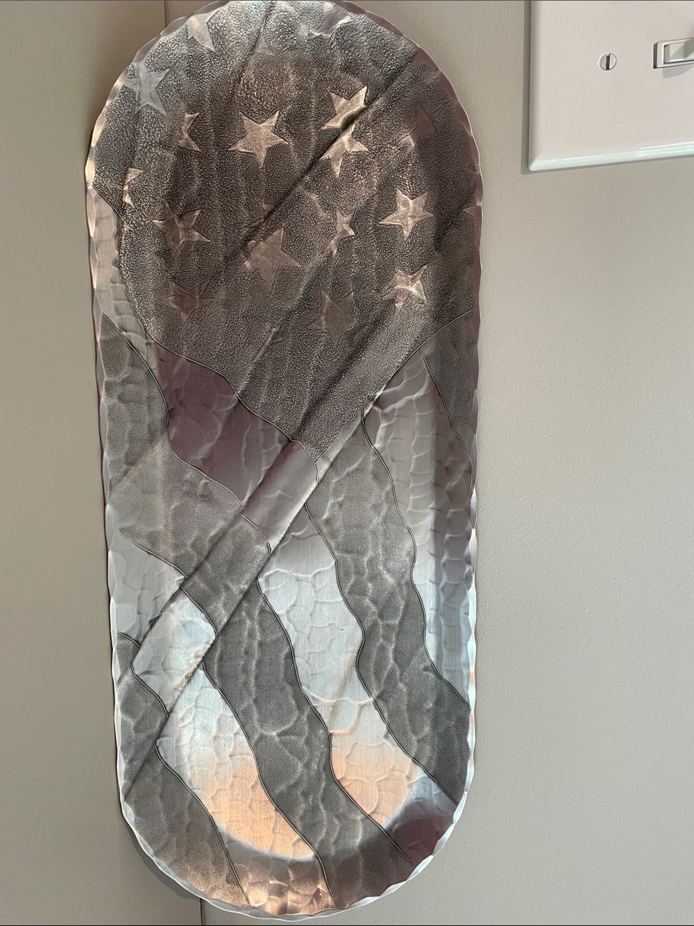 Wendell August Metallic American Flag Tray - Silver Stars & Stripes